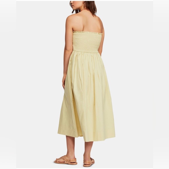 Free People Women Green Pleated Smocked Spaghetti Strap Square Neck Midi Dress - Picture 3 of 6